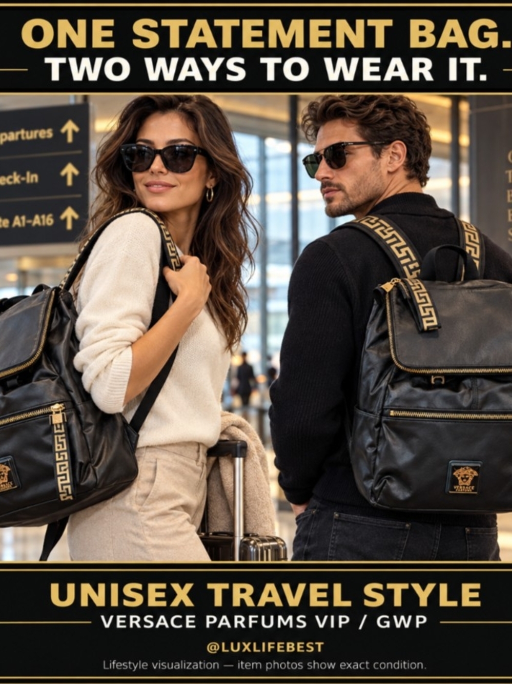Versace Perfum GWP/PROMO  Leather Travel Backpack - Unisex W GOLD